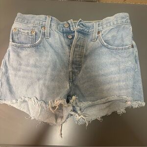 Levi's Light Blue Frayed Hem Jean Shorts